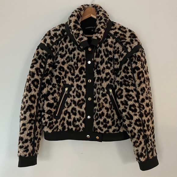 Veronica Beard Anita Faux Fur Leopard Biker Jacket L - Picture 1 of 8